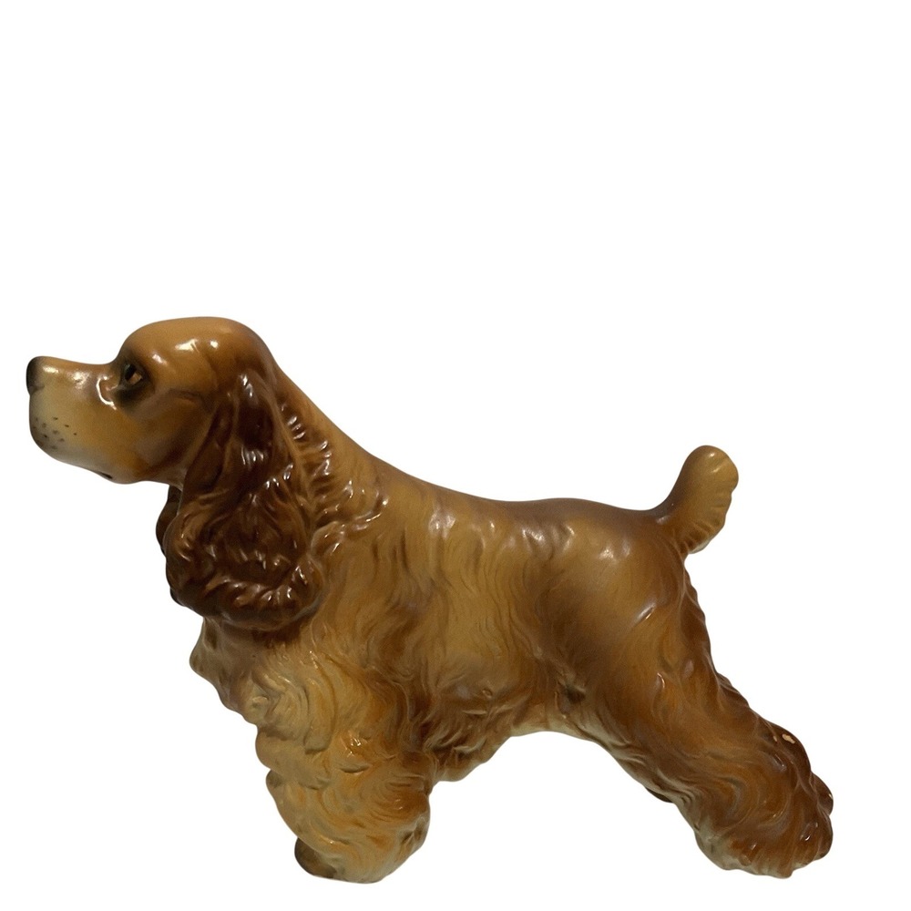 Vintage Ceramic Cocker Spaniel‎ Dog Figurine Brown Glazed Detailed Realistic